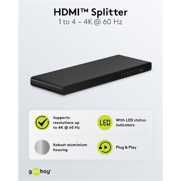 GOOBAY HDMI splitter 58483, 1-in σε 4-out, 4K/60Hz, μαύρο