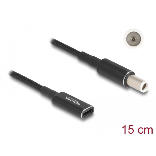 DELOCK καλώδιο τροφοδοσίας 60037, USB-C σε Dell 7.4x5.0mm, 15cm, μαύρο