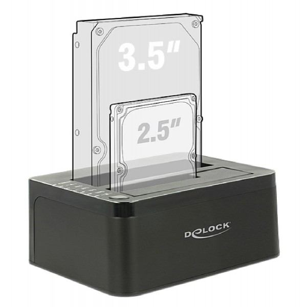 DELOCK docking station 62661, clone function, 2x HDD/SSD, 6Gb/s, μαύρο