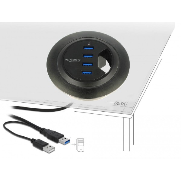 DELOCK USB hub 62868, 4x USB 3.0, 5Gbps, 60/80mm, μαύρο