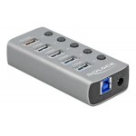 DELOCK hub 5x USB με διακόπτες 63262, USB 3.2, Gen 1, 5Gbps, 2.4A, γκρι