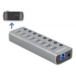 DELOCK hub 8x USB + 1x Type-C PD με διακόπτες 63264, 5Gbps, 2.4A, γκρι