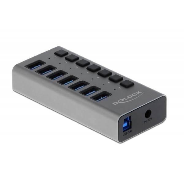 DELOCK hub 7x USB με διακόπτες 63669, USB 3.0, 5Gbps, LED, γκρι