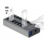 DELOCK hub 7x USB με διακόπτες 63669, USB 3.0, 5Gbps, LED, γκρι