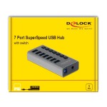 DELOCK hub 7x USB με διακόπτες 63669, USB 3.0, 5Gbps, LED, γκρι