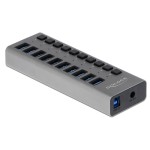 DELOCK hub 10x USB με διακόπτες 63670, USB 3.0, 5Gbps, LED, γκρι