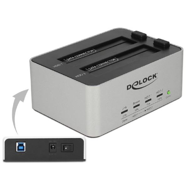 DELOCK docking station 63991, clone function, 2x 2.5/3.5" SSD/HDD, 5Gbps