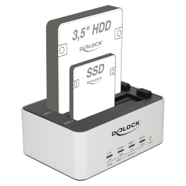 DELOCK docking station 63991, clone function, 2x 2.5/3.5" SSD/HDD, 5Gbps