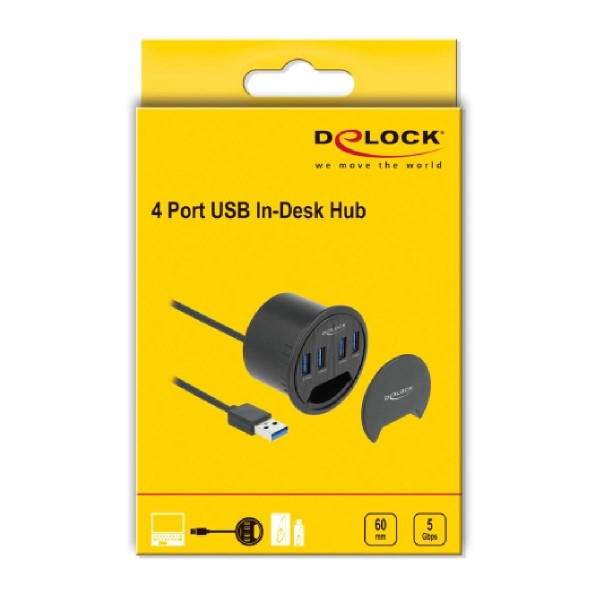 DELOCK USB hub 64153, 4x USB 3.2 Gen 1, 5Gbps, 60mm, μαύρο