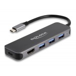 DELOCK USB-C hub 64170, 3x USB 5Gbps, HDMI 4K, USB-C PD 85W, γκρι