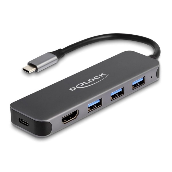 DELOCK USB-C hub 64170, 3x USB 5Gbps, HDMI 4K, USB-C PD 85W, γκρι