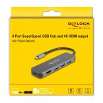 DELOCK USB-C hub 64170, 3x USB 5Gbps, HDMI 4K, USB-C PD 85W, γκρι