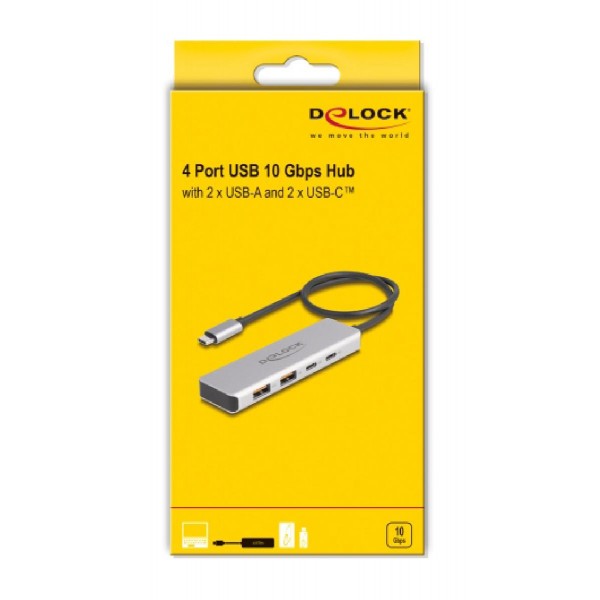 DELOCK USB-C hub 64230, 2x USB/2x USB-C θύρες, 10 Gbps, γκρι