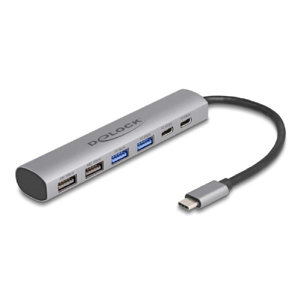 DELOCK USB-C hub 64232, 4x USB/2x USB-C θύρες, 10Gbps, γκρι