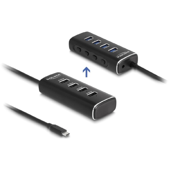 DELOCK USB-C hub 64233 με διακόπτες, 4x USB θύρες, 10Gbps, μαύρο