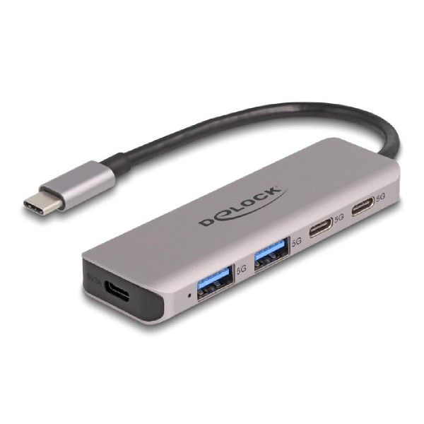 DELOCK USB-C hub 64239, 2x USB/2x USB-C θύρες, 5Gbps, γκρι