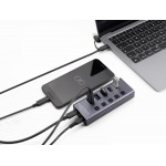 DELOCK USB hub 64248 με διακόπτες, 5x θυρών, 5Gbps, USB/USB-C σύνδεση, γκρι