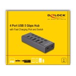 DELOCK USB hub 64248 με διακόπτες, 5x θυρών, 5Gbps, USB/USB-C σύνδεση, γκρι