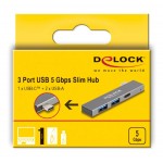 DELOCK USB hub 64275, 3x θυρών, 5Gbps, USB-C σύνδεση, γκρι