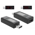 DELOCK αντάπτορας USB 65569 με οθόνη ένδειξης V/A, έως 5V/4A, μαύρος