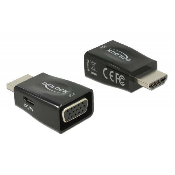 DELOCK αντάπτορας HDMI σε VGA & micro USB 65902, 1920x1200p, μαύρος