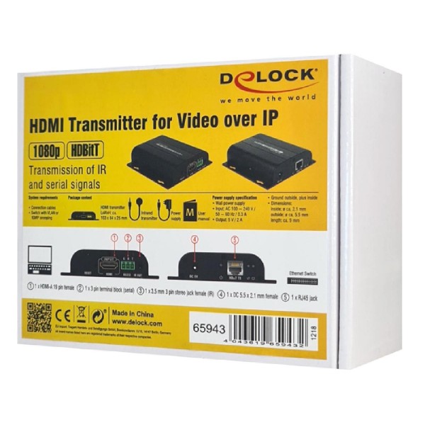 DELOCK HDMI video extender 65943 μέσω καλωδίου RJ45, 1080p, HDBitT, 100m