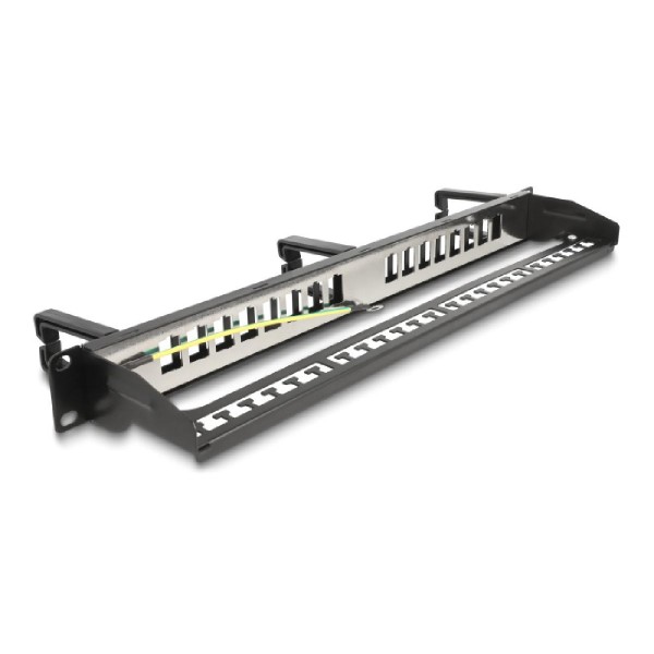 DELOCK Keystone patch panel 66237, 19"/1U, 16x ports, 3x γάντζοι, μαύρο