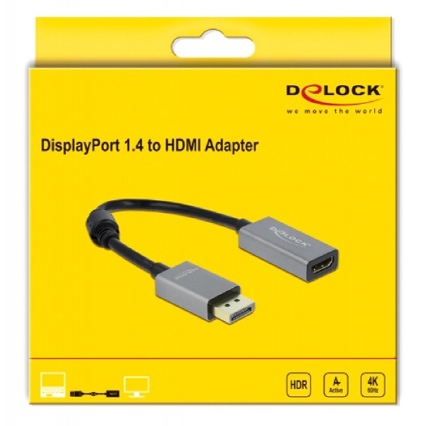 DELOCK αντάπτορας DisplayPort 1.4 σε HDMI 66436, 4K, 20cm, μαύρος-γκρι