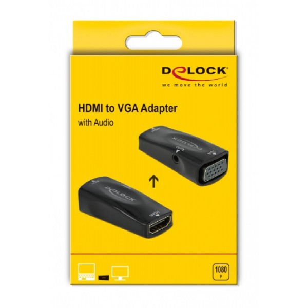 DELOCK αντάπτορας HDMI σε VGA 66560, 1080p/60Hz, μαύρος