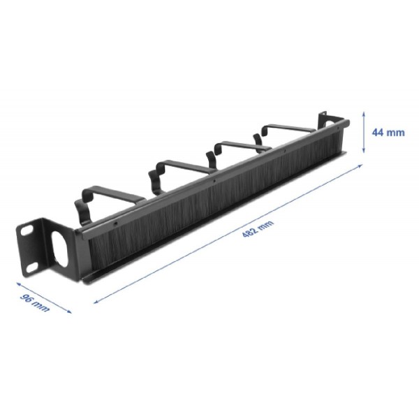 DELOCK cable management 67033, 19"/1U rack, 4x γάντζοι & βούρτσα, μαύρο