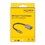 DELOCK εξωτερική κάρτα ήχου 67071, 2x 3.5mm, USB-C σύνδεση, γκρι