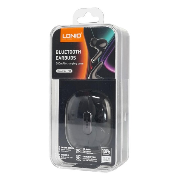 LDNIO earphones με θήκη φόρτισης T02, True Wireless, HiFi, μαύρα