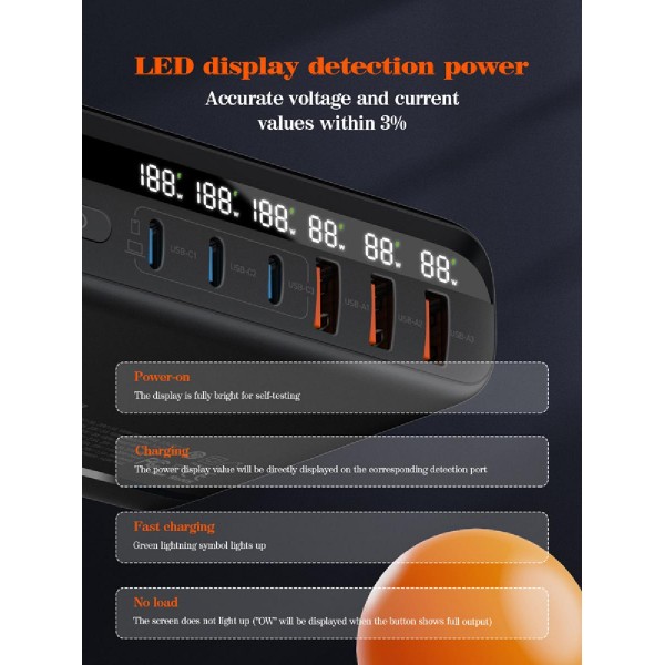 LDNIO σταθμός φόρτισης A6140C, 3x USB-C/3x USB, 140W, PD/QC, GaN, μαύρος