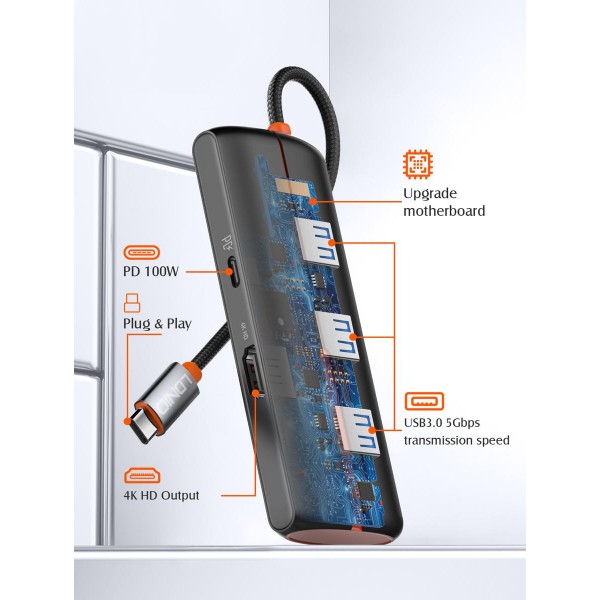 LDNIO docking station DS-25H, 5 θυρών, USB-C σύνδεση, 4K, 100W PD, μαύρο