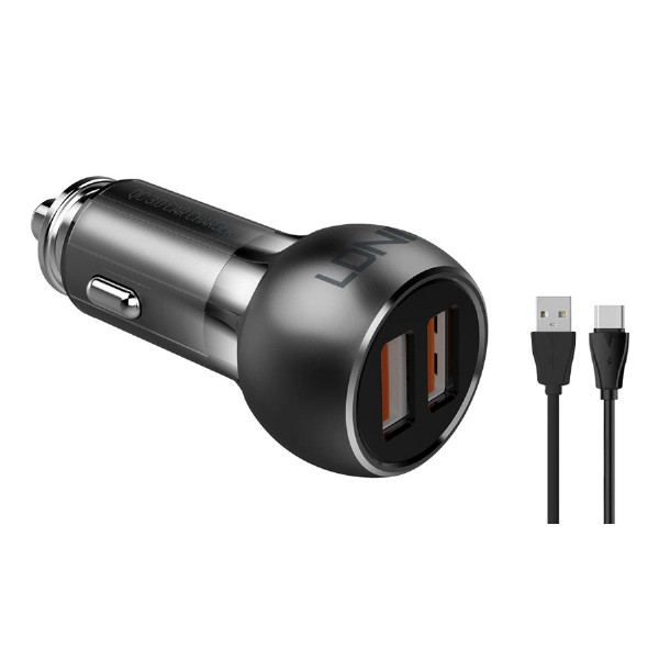 LDNIO φορτιστής αυτοκινήτου C503Q με καλώδιο, 2x USB, 36W, QC, γκρι