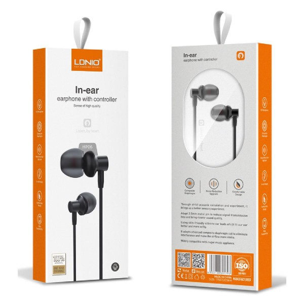 LDNIO earphones με μικρόφωνο HP06, 3.5mm, 1.2m, μαύρα