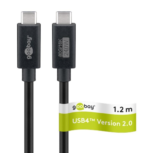 GOOBAY καλώδιο USB-C 74376, USB4, 240W, 80Gbps, 16K/60Hz, 1.2m, μαύρο