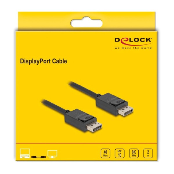 DELOCK καλώδιο DisplayPort 2.1 80493 8K/60Hz 4K/120Hz 40 Gbps, 2m, μαύρο