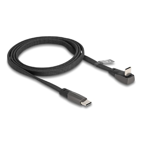 DELOCK καλώδιο USB-C 80751, 60W, flat, γωνιακό, 480 Mbps, 1m, μαύρο