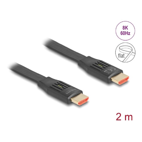 DELOCK καλώδιο HDMI 81002, flat, 8K/60Hz, 48 Gbps, eARC, HDR, 2m, μαύρο