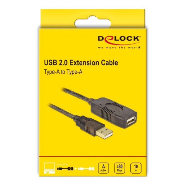 DELOCK καλώδιο USB 2.0 αρσενικό σε θηλυκό 82446, 480Mbps, 10m, μαύρο