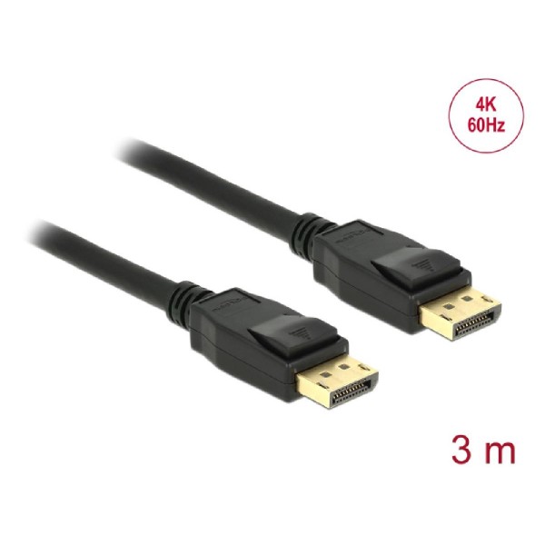 DELOCK καλώδιο DisplayPort 1.2 83807, 4K/60Hz, 21.6 Gbps, 3m, μαύρο