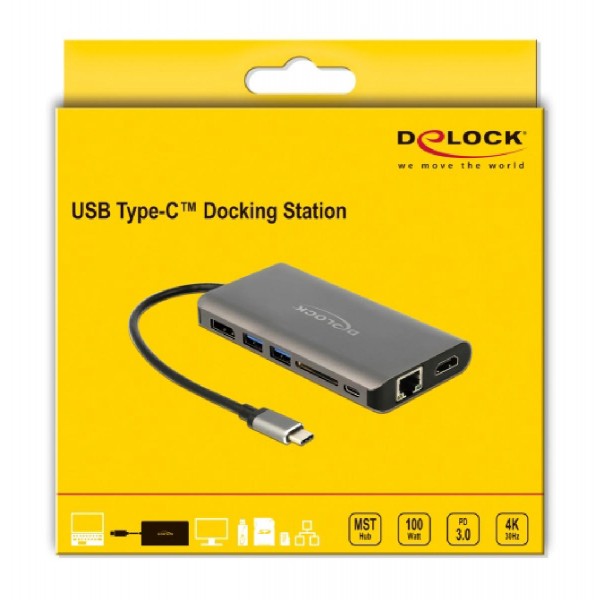 DELOCK docking station 87683, 7 θυρών, USB-C σύνδεση, 100W PD, 4K, γκρι