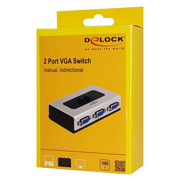 DELOCK VGA switch 87758, 2 ports, bidirectional, Full HD, ασημί