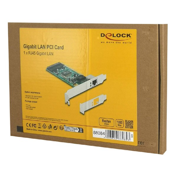 DELOCK κάρτα επέκτασης PCI σε 1x RJ45 Gigabit 88084, 1000Mbps