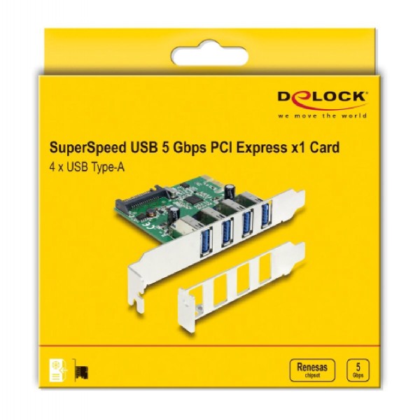 DELOCK κάρτα επέκτασης PCI Express x1 σε 4x USB 89360, 5 Gbps