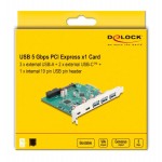 DELOCK κάρτα επέκτασης PCI x1 σε 3x USB/2x USB-C/19-pin 90109, 5Gbps