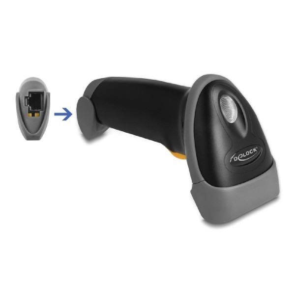 DELOCK USB barcode scanner 1D 90584, με καλώδιο σύνδεσης & βάση, μαύρο