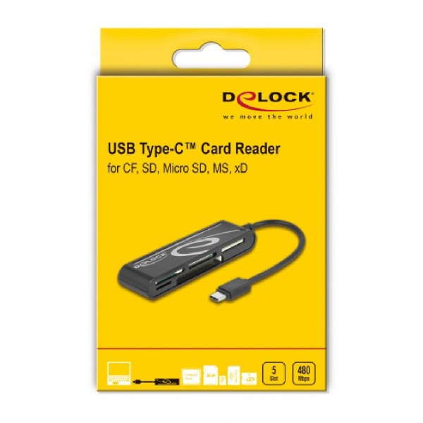 DELOCK card reader 91739 για micro SD/SD/CF/MS/xD, USB-C, μαύρο