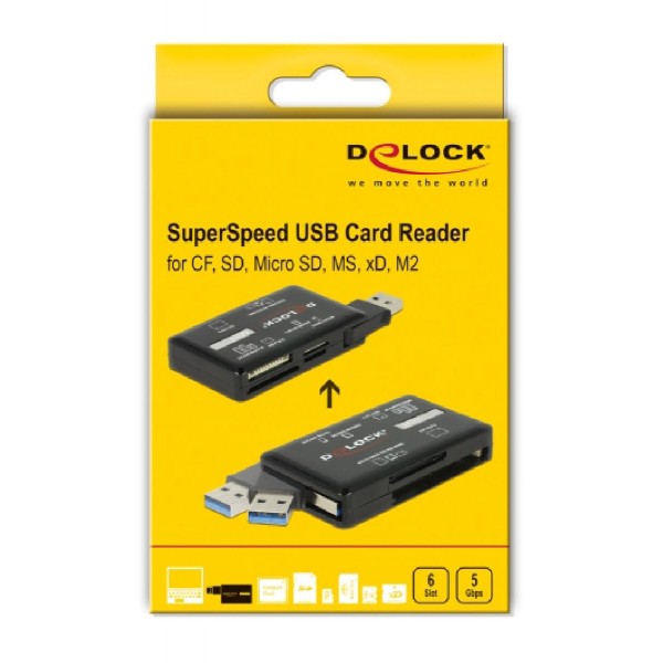 DELOCK card reader USB 3.2 91758 για CF/SD/Micro SD/MS/M2/xD, μαύρο